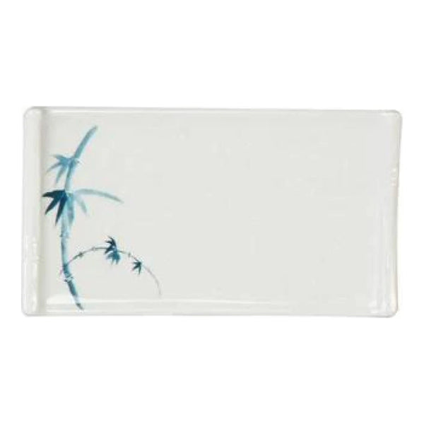 Thunder Group 0011BB Blue Bamboo 8-1/2" x 4-3/4" Rectangular Melamine Sashimi Platter, Pack of 12