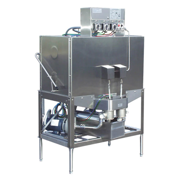 American Dish 5-CD-LF Corner-Double Rack Upright Dish Machine with Low-Temp Left Front Door Opening and Single Chemical Alarm