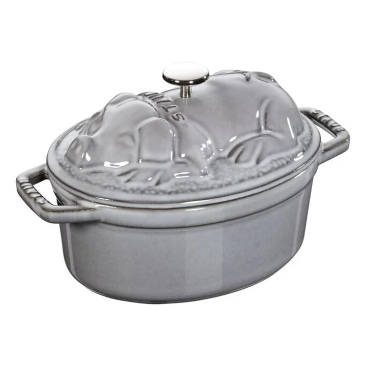 Staub 1003187 1 qt Enameled Cast Iron Cocotte with Pig Lid, Graphite Grey