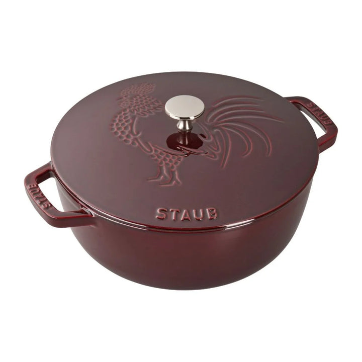 Staub 1003233 Cast Iron 3.75-qt Enameled Cast Iron Cocotte with Rooster Domed Lid, Grenadine