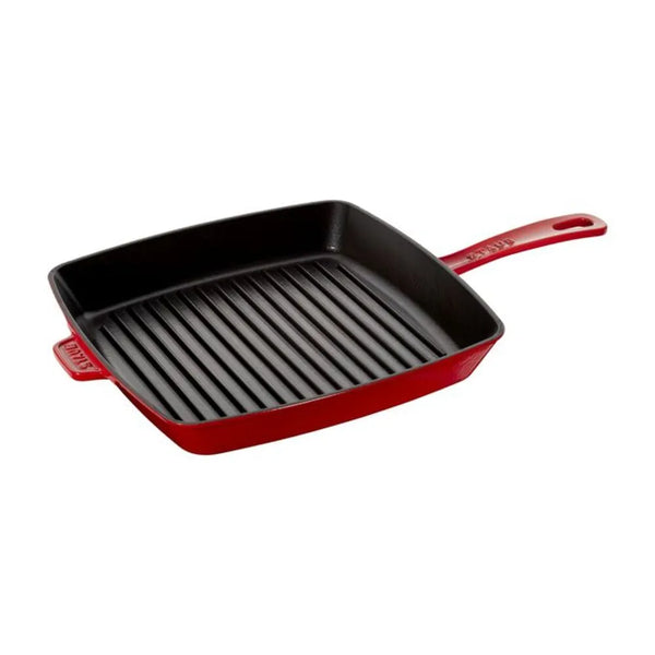 Staub 1003315 Cast Iron 12" Square Grill Pan with Handles, Cherry