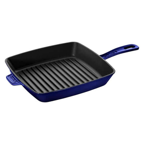 Staub 1003328 Cast Iron 12" Square Grill Pan with Handles, Dark Blue