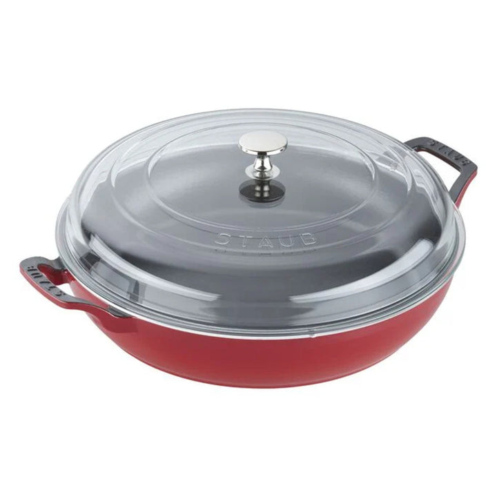 Staub 1003539 Cast Iron 3.5-qt Braiser with Glass Lid, Cherry