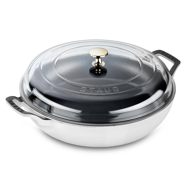 Staub 1003545 Cast Iron 3.5-qt Braiser with Glass Lid, White