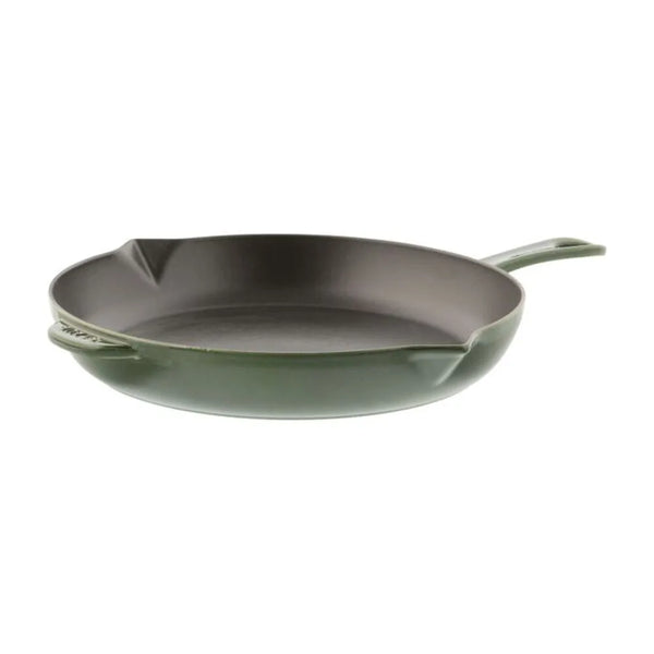 Staub 1003878 12" Round Enameled Cast Iron Skillet with Handles, Basil