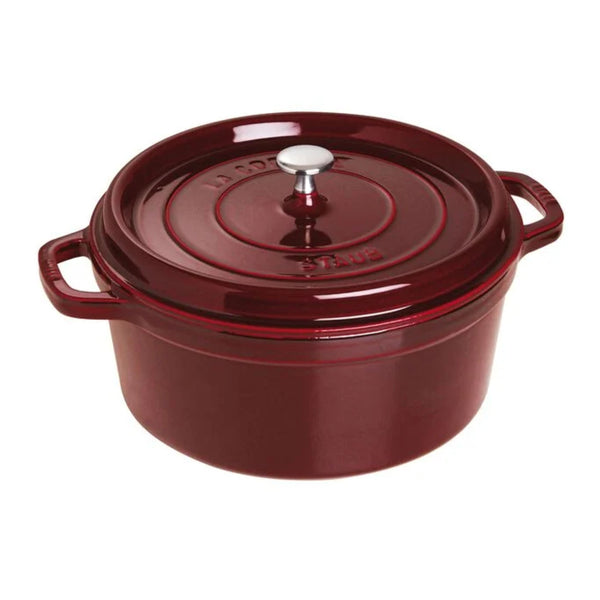 Staub 1003984 Cast Iron 7-qt Round Cocotte with Lid, Grenadine