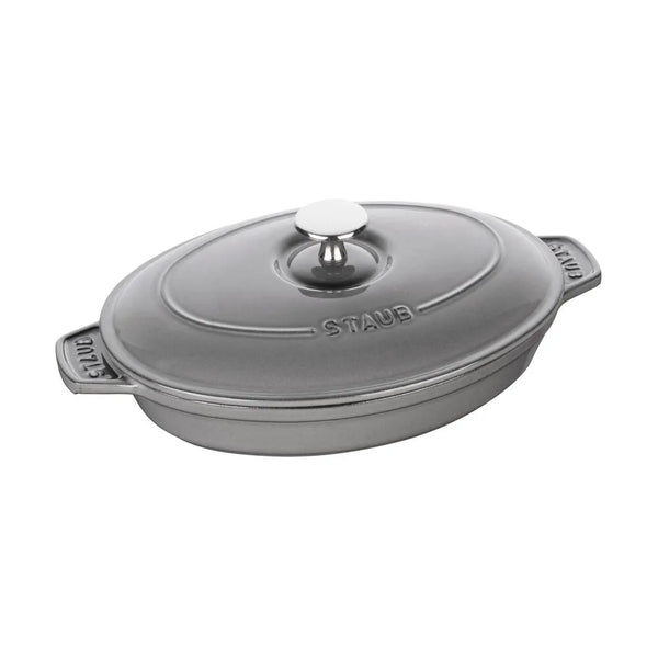 Staub 1004133 Cast Iron Oval Covered Baking Dish, 9" x 6.6", Graphite Grey