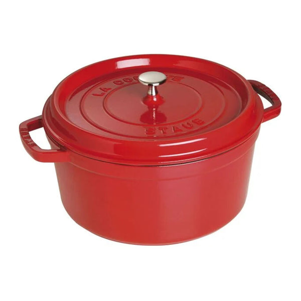 Staub 1004224 Cast Iron 7-qt Round Cocotte with Lid, Cherry