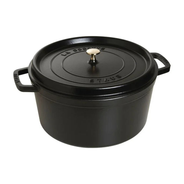 Staub 1004315 Cast Iron 13.25-qt Round Cocotte with Lid, Black