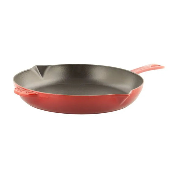 Staub 1004779 12" Round Enameled Cast Iron Skillet with Handles, Cherry