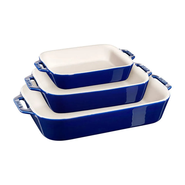 Staub 1008689 Stoneware 3-Piece Rectangular Baking Dish Set, Dark Blue