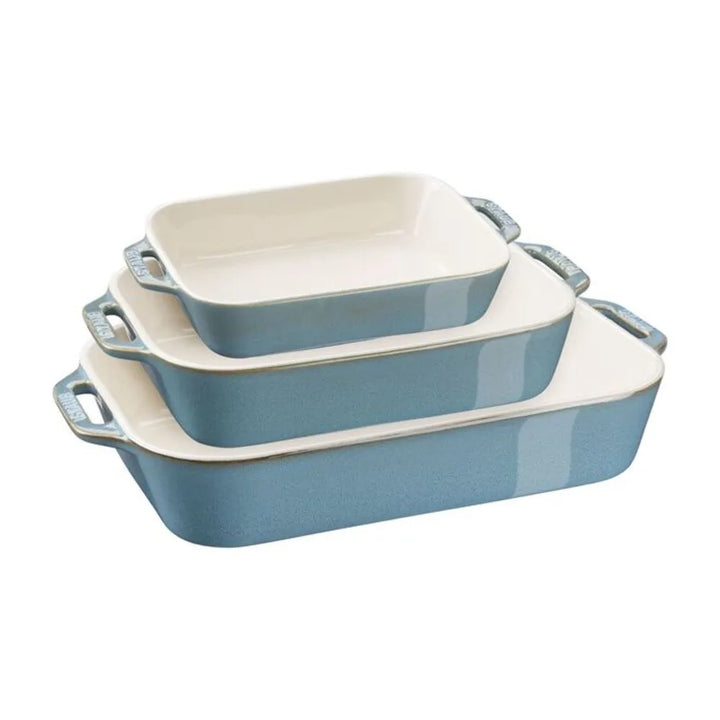 Staub 1008691 3-Piece Rectangular Baking Dish Set, Rustic Turquoise