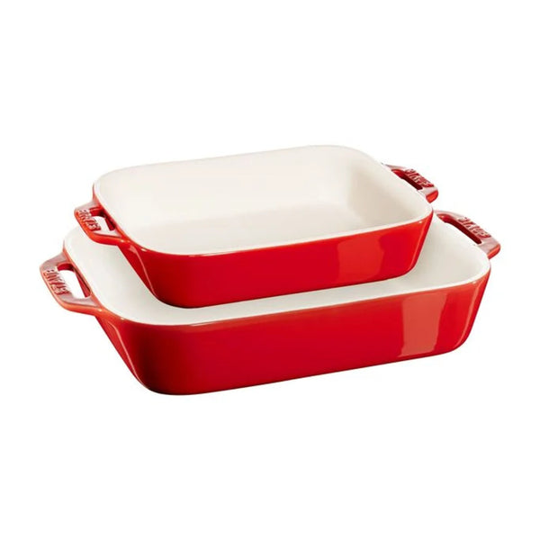 Staub 1009529 Stoneware 2-Piece Rectangular Baking Dish Set, Cherry