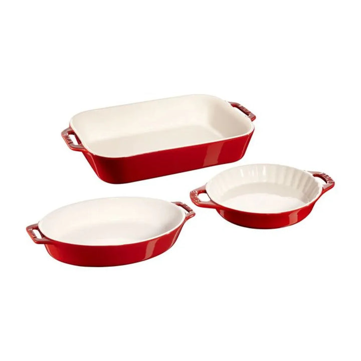 Staub 1009531 3-Piece Mixed Baking Dish Sets, Cherry