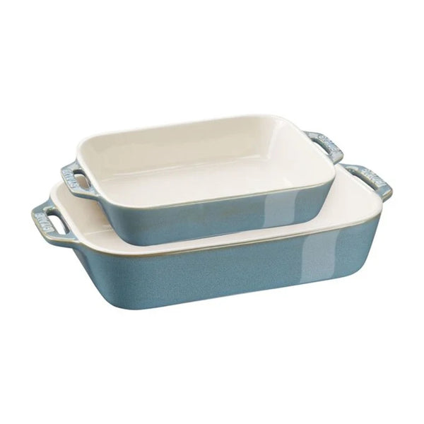 Staub 1009557 Stoneware 2-Piece Rectangular Baking Dish Set, Rustic Turquoise