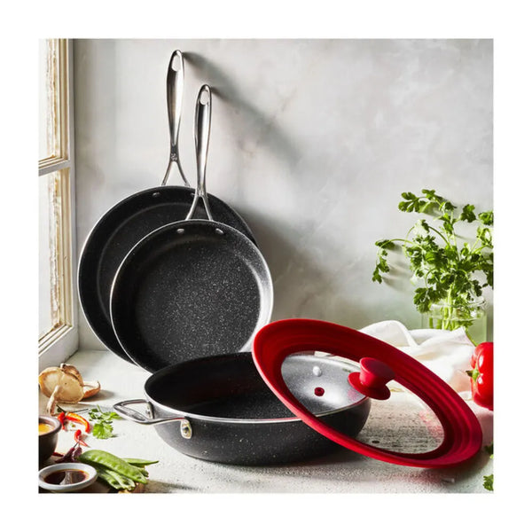 Henckels 1010681 Capri Notte 4-pc Aluminum Nonstick Cookware Set with Universal Lid