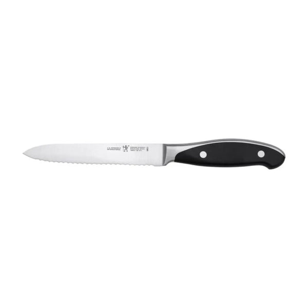 Henckels 1013830 Forged Synergy 5" Serrated Utility Knife with Black Plastic Handle