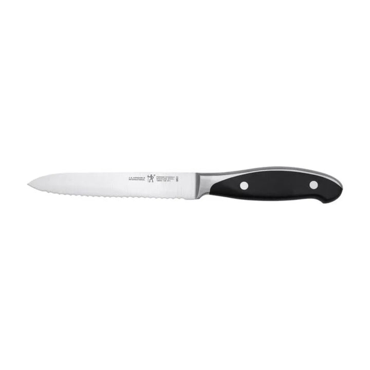 Henckels 1013830 Forged Synergy 5" Serrated Utility Knife with Black Plastic Handle