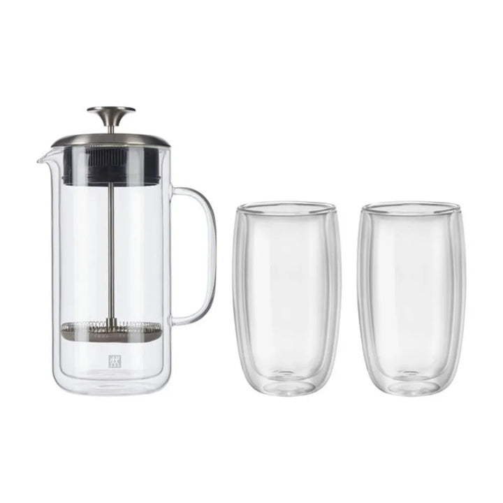 Zwilling 1014174 Sorrento 27 Oz Double Wall French Press and 27 Oz Latte Glass, 3 Pcs