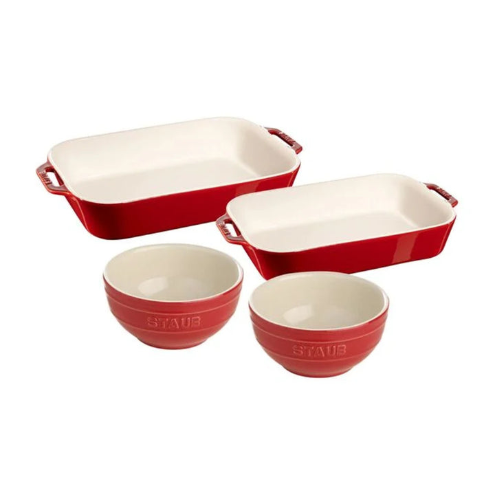 Staub 1014781 Ceramic 4-Piece Mixed Baking Dish Set, Cherry