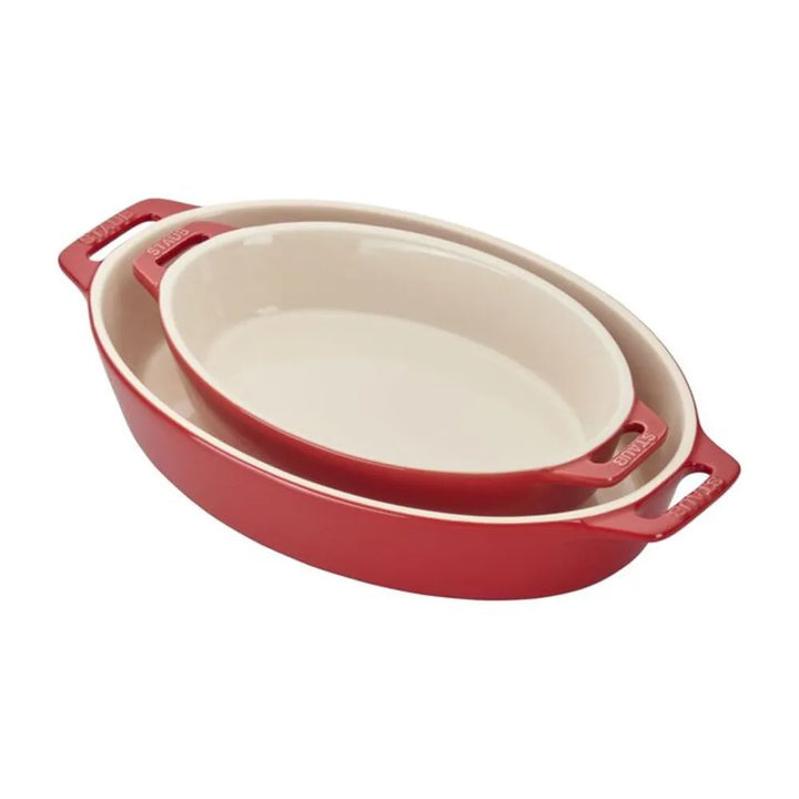 Staub 1014862 Stoneware 2-Piece Oval Baking Dish Set, Cherry