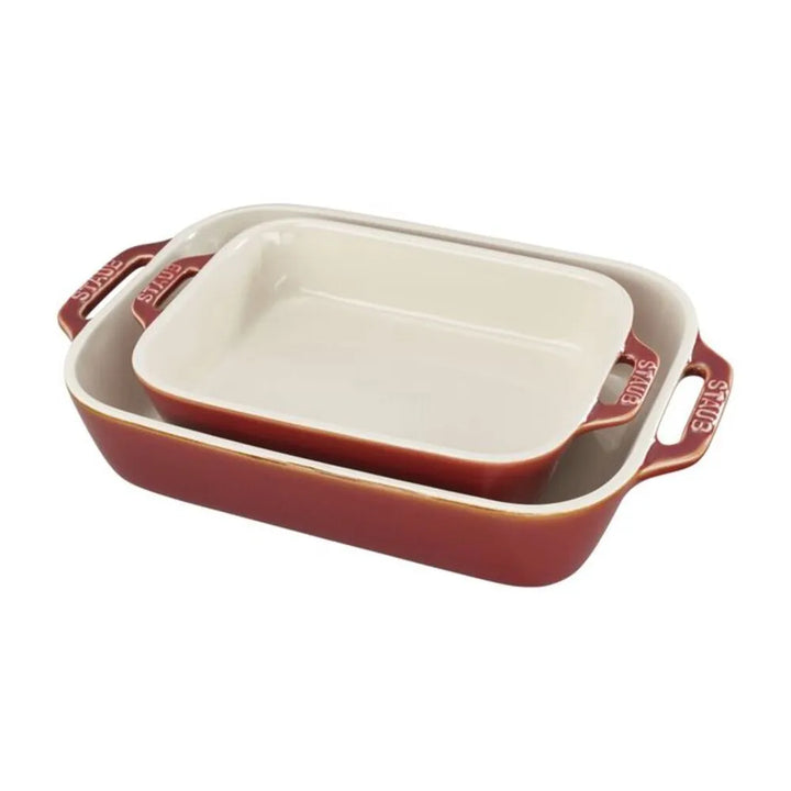 Staub 1015236 Stoneware 2-Piece Rectangular Baking Dish Set, Rustic Red