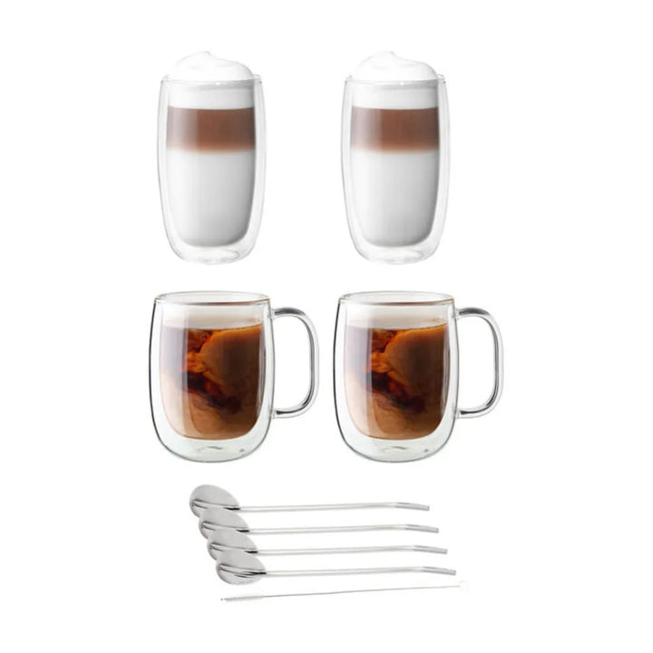 Zwilling 1019478 Sorrento Double Wall Coffee and Beverage Glass Set, 9 Pcs