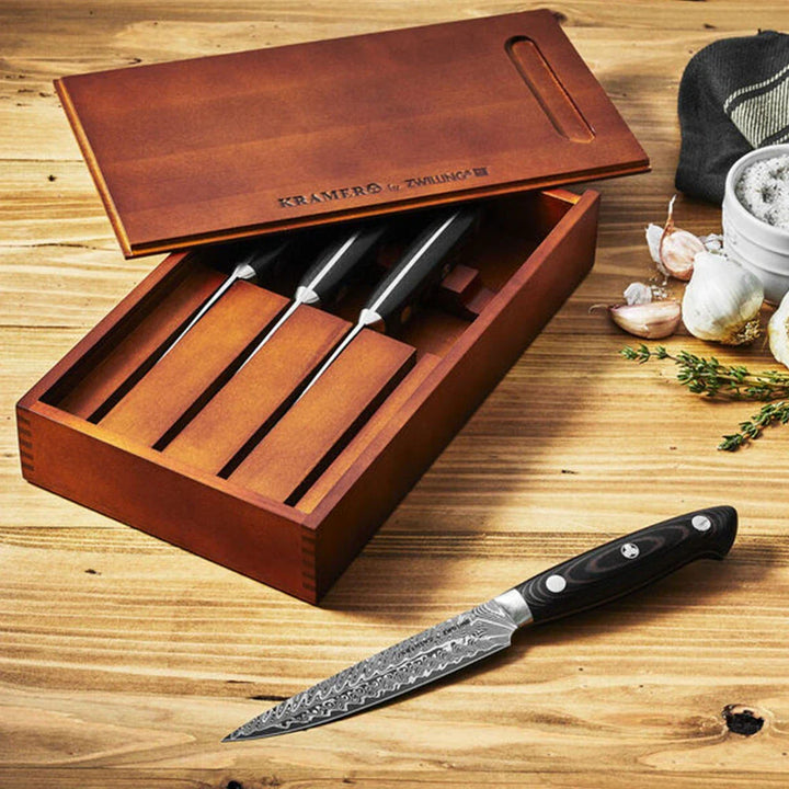 Zwilling 1021701 Kramer 4 Piece Stainless Steel Steak Knife Set with Black Linen Micarta Handle