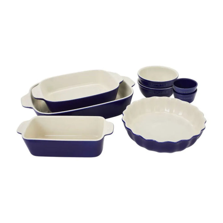 Henckels 1021969 Ceramic 8-Piece Mixed Bakeware & Serving Set, Dark Blue