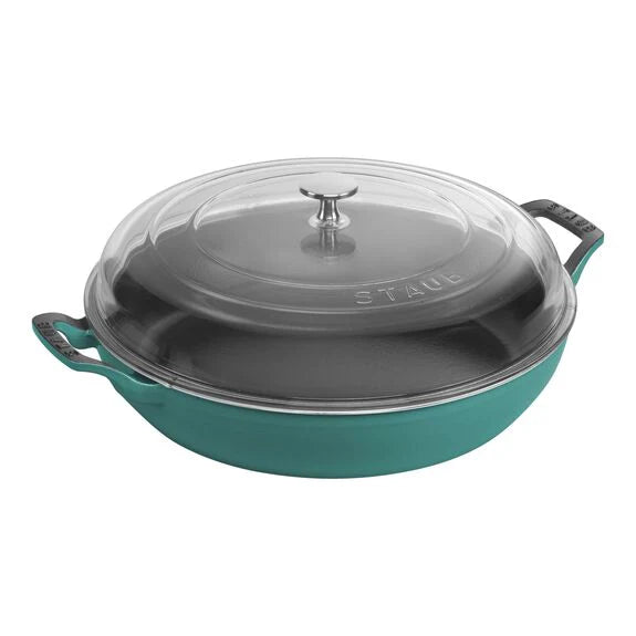 Staub 1024248 Cast Iron 3.5-qt Braiser with Glass Lid, Turquoise