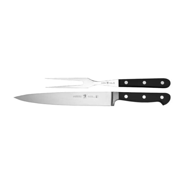 Henckels 1024332 Stainless Steel Carving Knife & Fork Set with Black Plastic Handle