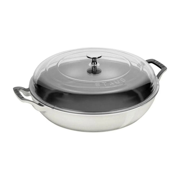 Staub 1027051 Cast Iron 3.5-qt Braiser with Glass Lid, White Truffle