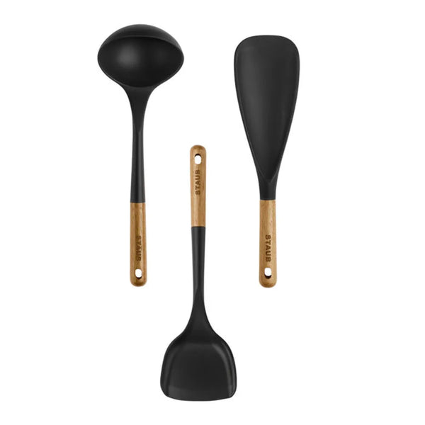 Staub 1027296 Silicone 3 Piece Cooking Utensil Set with Wooden Handle