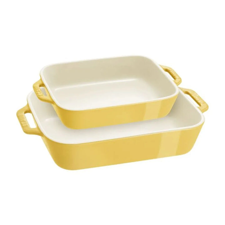 Staub 1029556 Stoneware 2-Piece Rectangular Baking Dishes Set, Citron