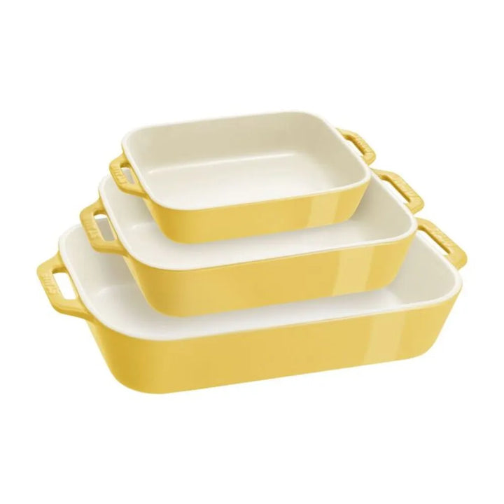 Staub 1029590 Stoneware 3-Piece Rectangular Baking Dish Set, Citron