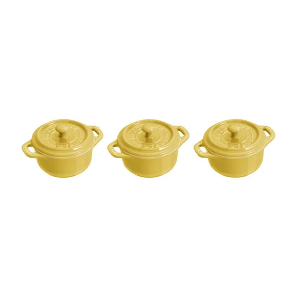 Staub 1029591 3-Piece Mini Round Cocotte Set, Citron