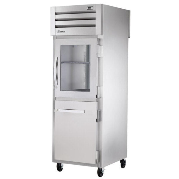 True STA1RPT-1HG/1HS-1S-HC 27 1/2" Stainless Steel and Aluminum Spec Series One Section Pass Thru Refrigerator, 2 Glass Doors, 1 Solid Door, Right Hinge, 115v