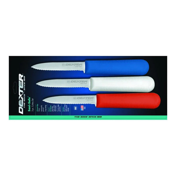 Dexter Russell 15423 Sani-Safe 3 1/4" 3-Pack Scalloped Paring Knives In Red White & Blue S104SC-3RWC