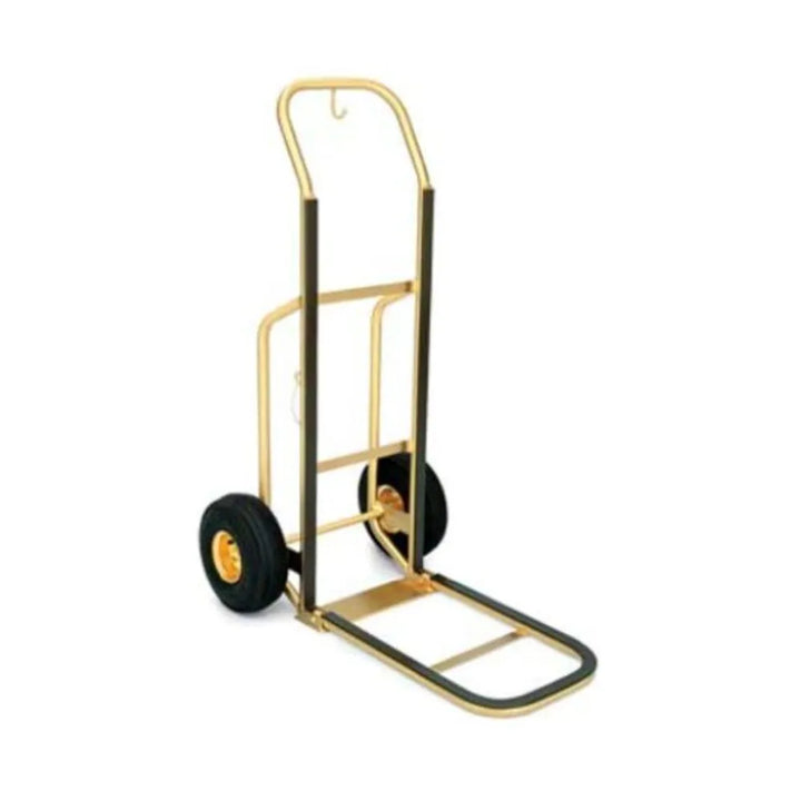 Forbes Industries 1555-B 23.5" Deluxe Handtruck, Brushed Brass, Brown Vinyl Bumper Strips, 10” Black Pneumatic Wheels - The Horecastore