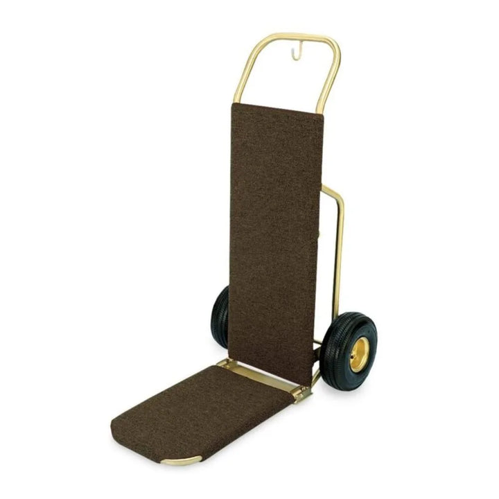 Forbes Industries 1555-CK 23.5" Deluxe Handtruck, Brushed Brass, Wrap-around Carpet Kit, 10” Black Pneumatic Wheels - The Horecastore