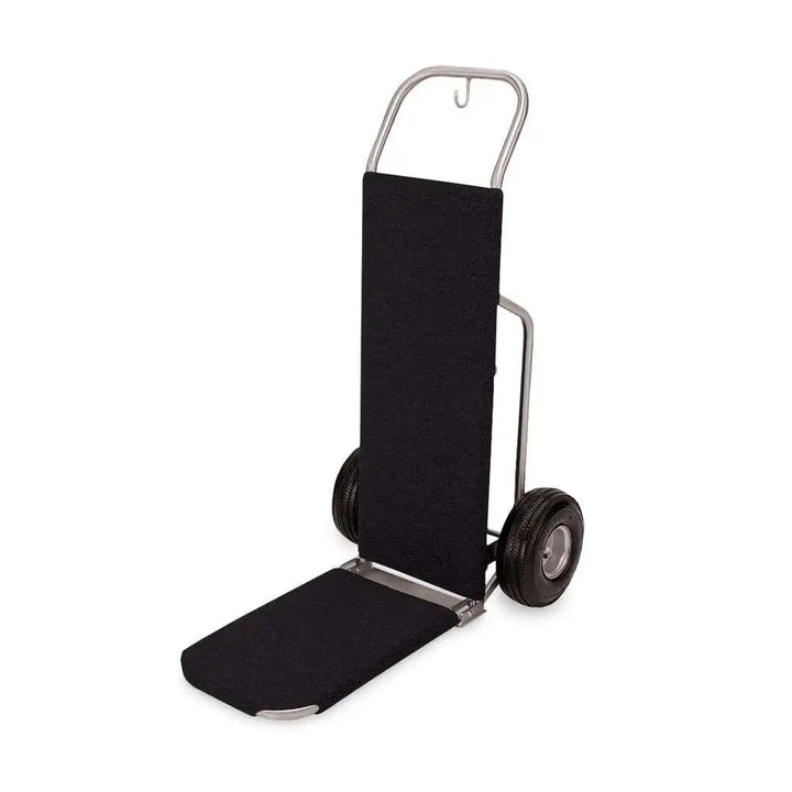 Forbes Industries 1555-CK-SS 23.5" Bellman's Hand Truck Brushed Finish, Wrap Around Carpet Kit, 10" Black Pneumatic Wheels - The Horecastore