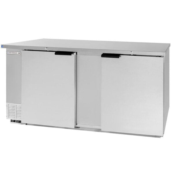 Beverage-Air BB68HC-1-F-S 69" Stainless Steel Counter Height Solid Door Food Rated Back Bar Refrigerator