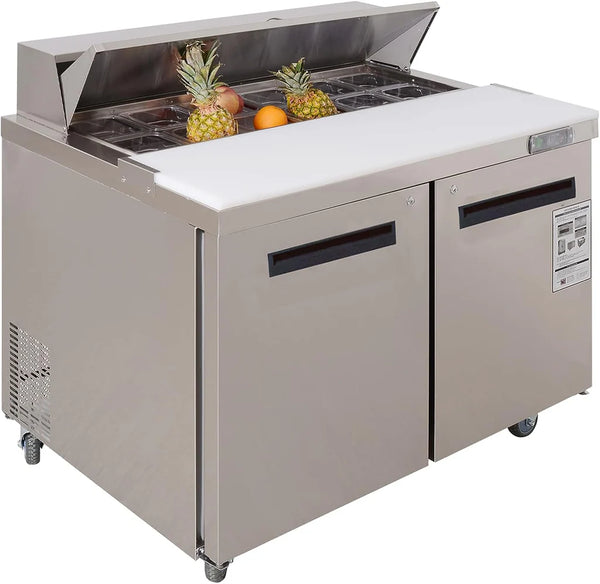 Prep Table Refrigerator with 18 Pans, 48", Stainless Steel, 48 Cu.ft, 115v, 33°F to 41°F