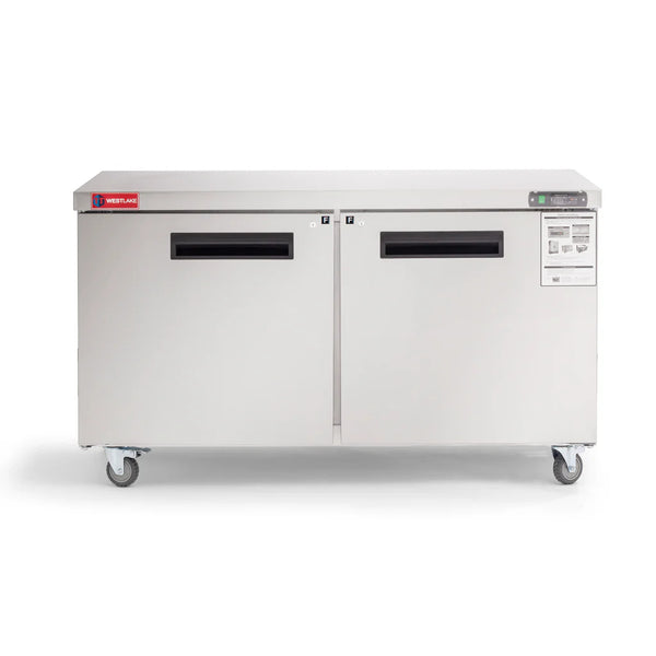 2 Door Undercounter Freezer, 60", Stainless Steel, 14.8 Cu.ft, 115v, -8°F to 0°F