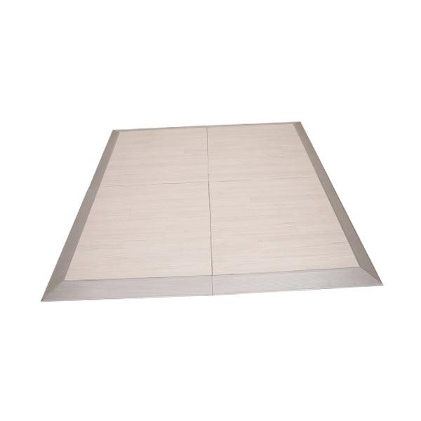 Portable Dance Floor L 85 x W 85 x H 3 cm. Laminated Surface, High Grade Polymer Coating, Clever Locking System to Auto align Panels and Trims, Positive Locking Floor, High Grade Polymer Coating. Fade, Chip, and Scratch Resistant.