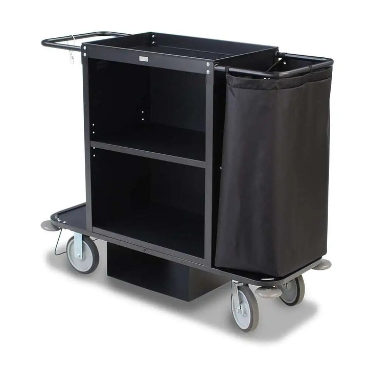 Forbes Industries 2103 30" Housekeeping Cart with Two Shelves, Black Cabinet and Low-Profile Handles