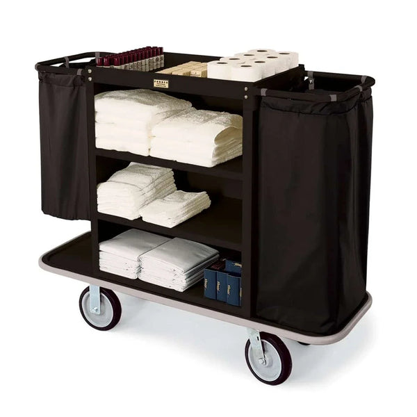 Forbes Industries 2104 58" HouseKeeping Cart with Three Shelves, Low Profile Handles Black Wheels