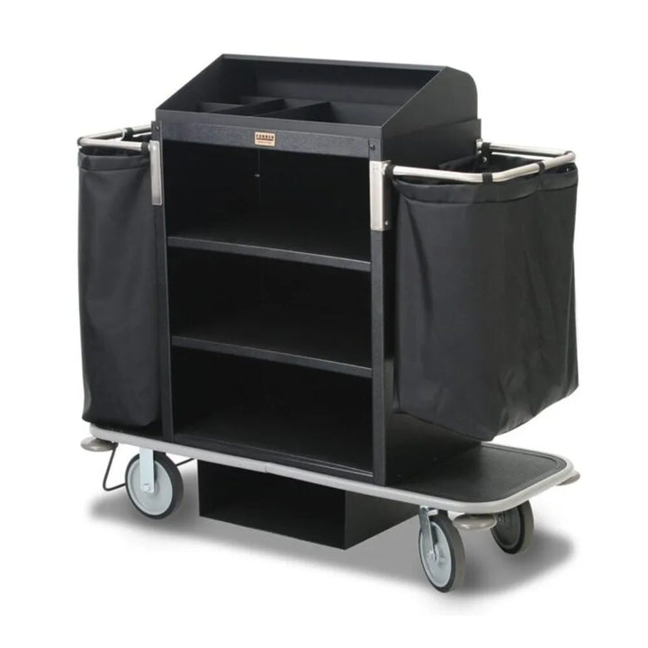 Forbes Industries 2120 20.5" Steel Compact Housekeeping Cart With Three Shelves, Low-Profile Stainless Steel Handles, Under-Deck Glass Rack Holder