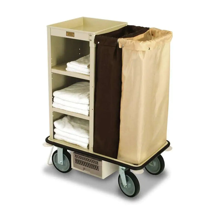 Forbes Industries 2141 36" Steel Compact Housekeeping Cart with Three Shelves, Double Bag Low-Profile Handle