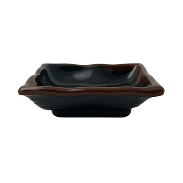 Thunder Group 2404TM Tenmoku 3 oz Melamine Wavy Rectangular Sauce Dish, Pack of 12